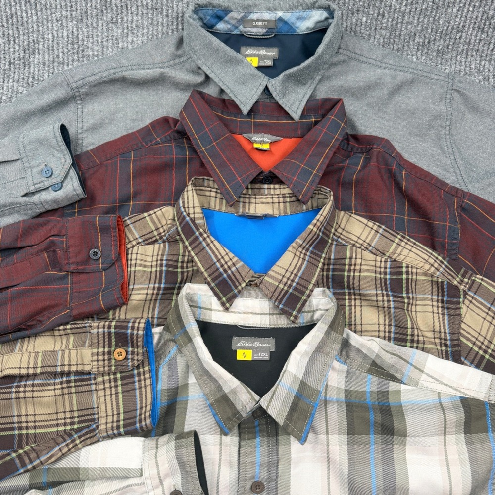 Eddie Bauer Button Down Shirt Mens T2XL Multicolor Plaid Long Sleeve Lot of 4